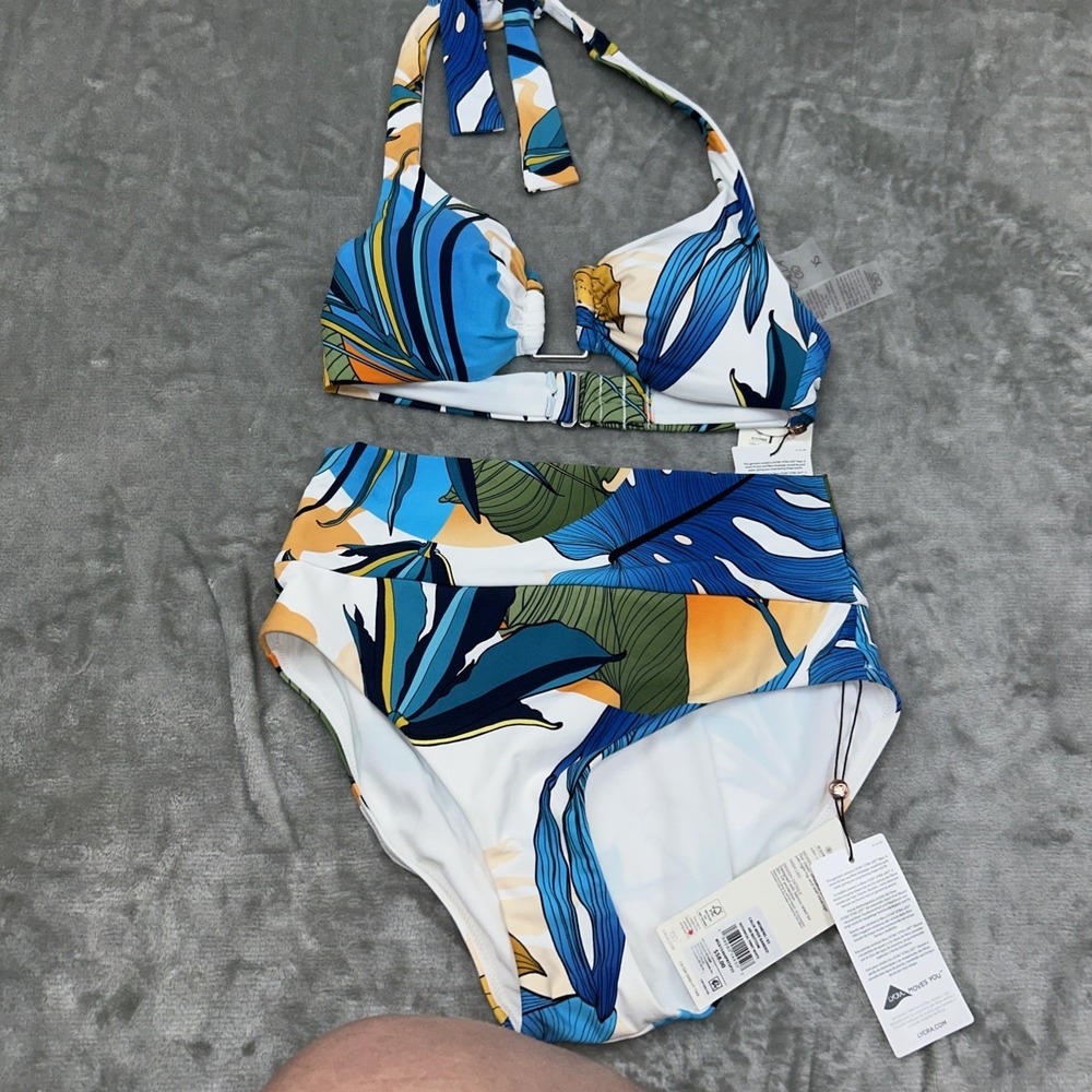 NWT CALIA Women's XS Bikini Set Uber  Halter Bikini Top Bottom Floral High Waist
